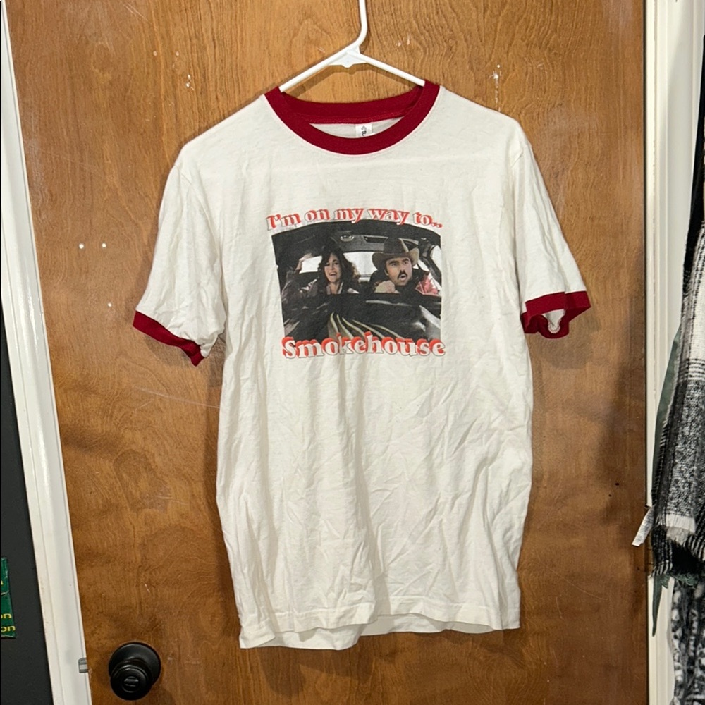 Tultex White and Red Short Sleeve Tee with Graphic Design